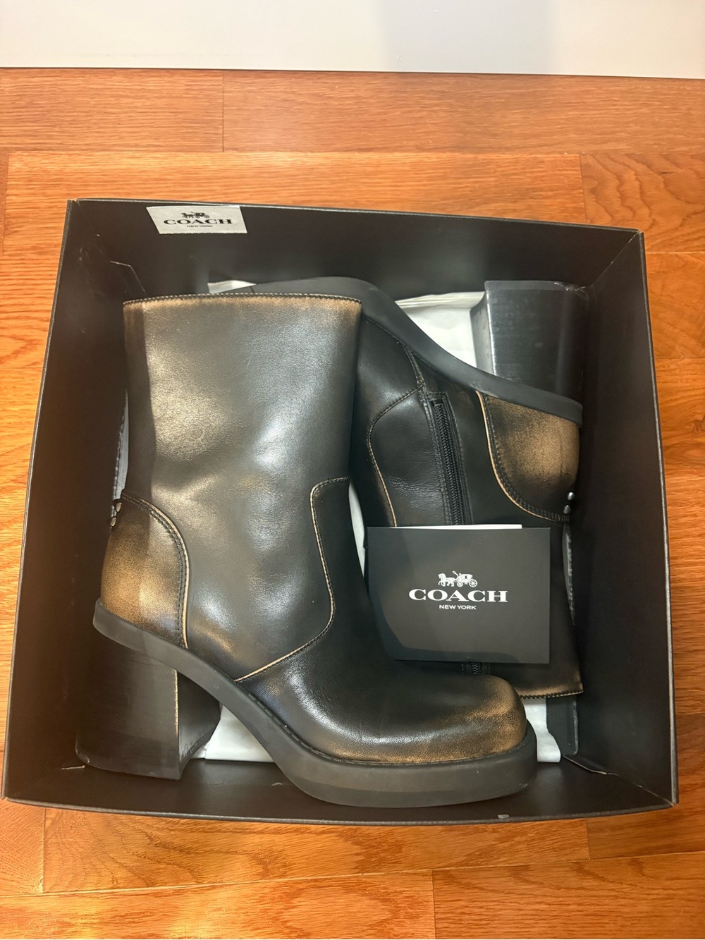 Coach Sculpted C Leather Block Heel Boots